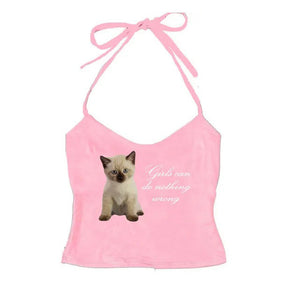VILZSTUDIOS Cute kitten print halter top