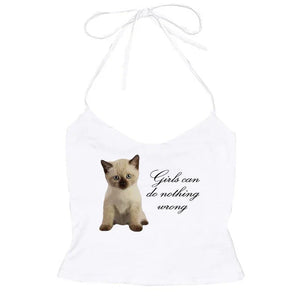VILZSTUDIOS Cute kitten print halter top