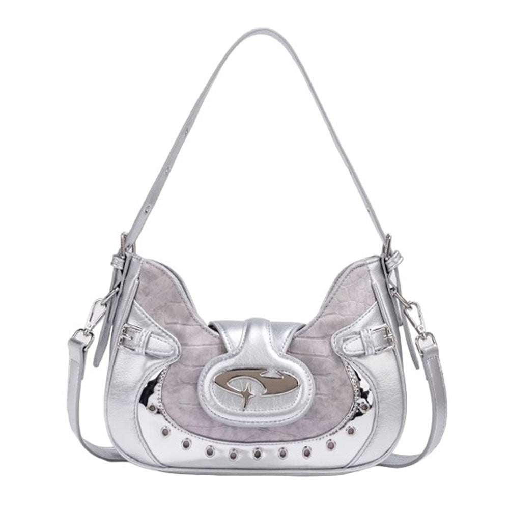 VILZSTUDIOS Chic mini shoulder bag with silver design and oval buckle