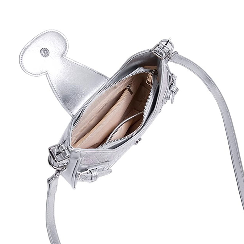 VILZSTUDIOS Chic mini shoulder bag with silver design and oval buckle