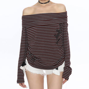 VILZSTUDIOS Y2K cold shoulder striped top from VILZSTUDIOS