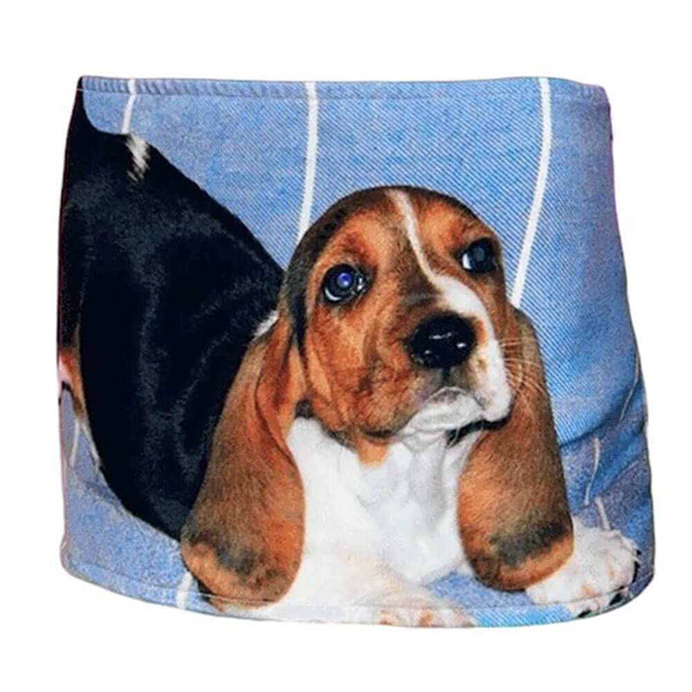 VILZSTUDIOS denim micro skirt with playful puppy print
