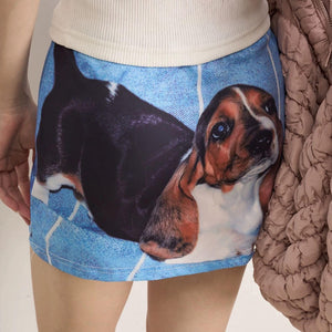VILZSTUDIOS denim micro skirt with playful puppy print