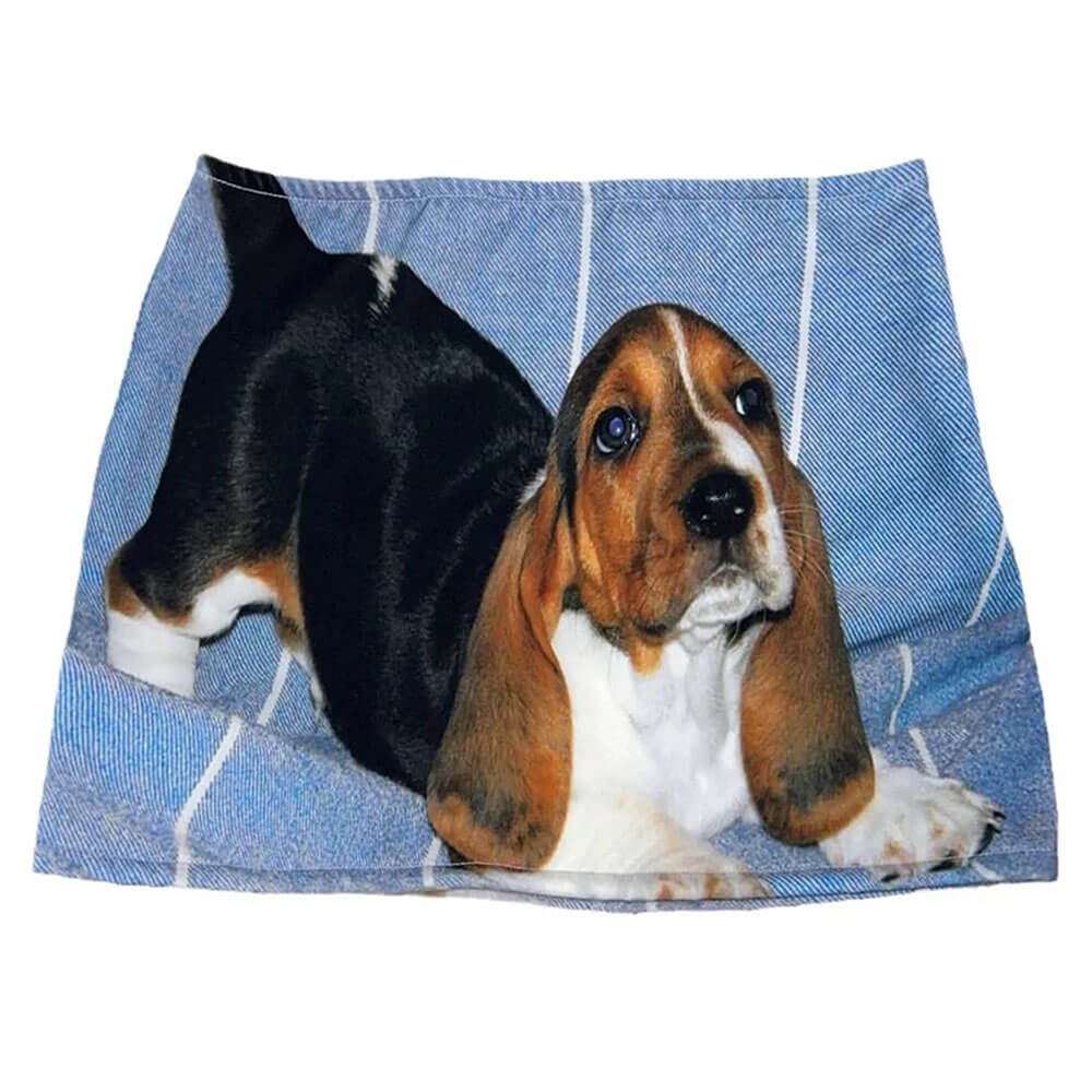 VILZSTUDIOS denim micro skirt with playful puppy print