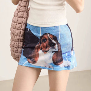 VILZSTUDIOS denim micro skirt with playful puppy print