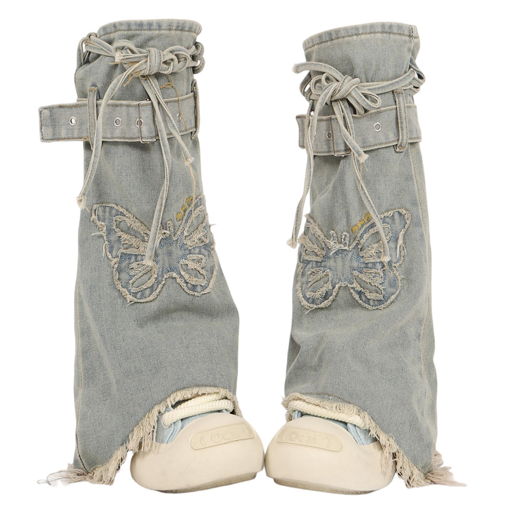 VILZSTUDIOS Y2K denim leg warmers with butterfly patches