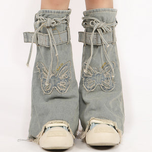 VILZSTUDIOS Y2K denim leg warmers with butterfly patches