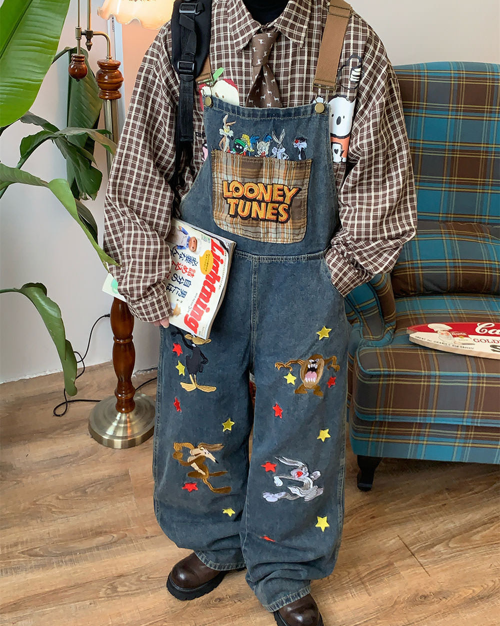 VILZSTUDIOS Y2K embroidered denim overalls for streetwear fashion