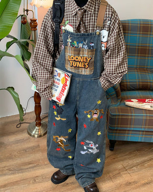 VILZSTUDIOS Y2K embroidered denim overalls for streetwear fashion