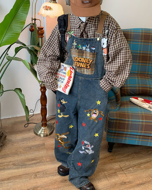 VILZSTUDIOS Y2K embroidered denim overalls for streetwear fashion