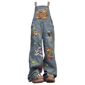 VILZSTUDIOS Y2K embroidered denim overalls for streetwear fashion