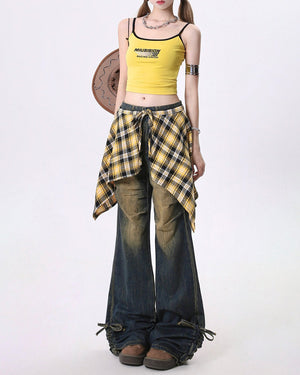 VILZSTUDIOS Y2K Flared Shirt-Tie Baggy Jeans product image