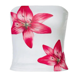 VILZSTUDIOS Floral strapless crop top for summer fashion