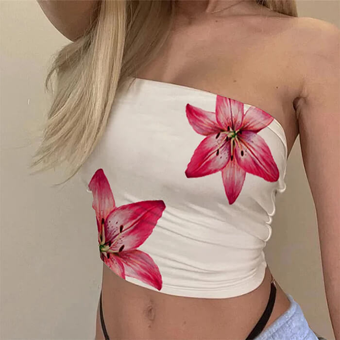 VILZSTUDIOS Floral strapless crop top for summer fashion