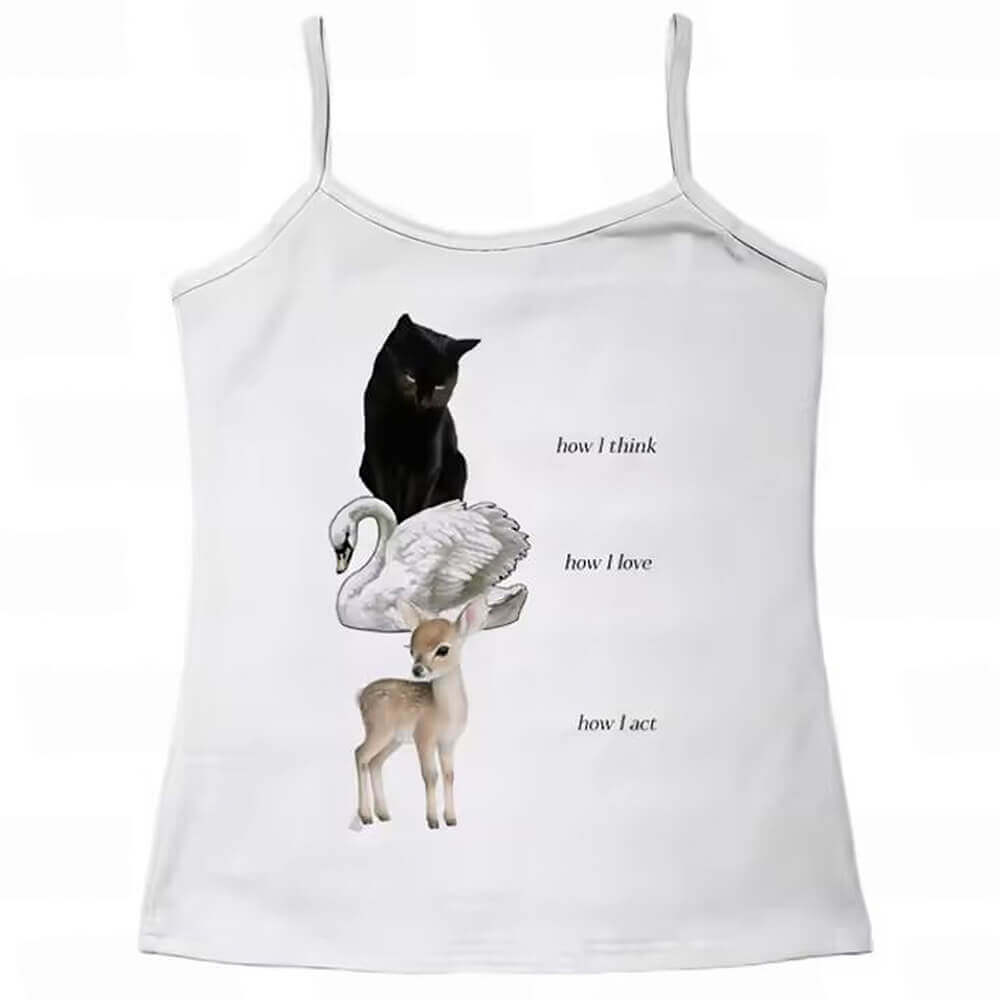 VILZSTUDIOS Y2K strap tee with graphic print and slogan