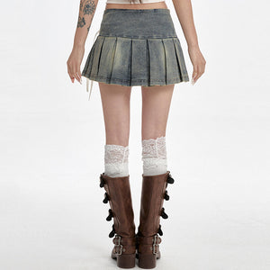 VILZSTUDIOS Denim pleated skirt with lace-up details