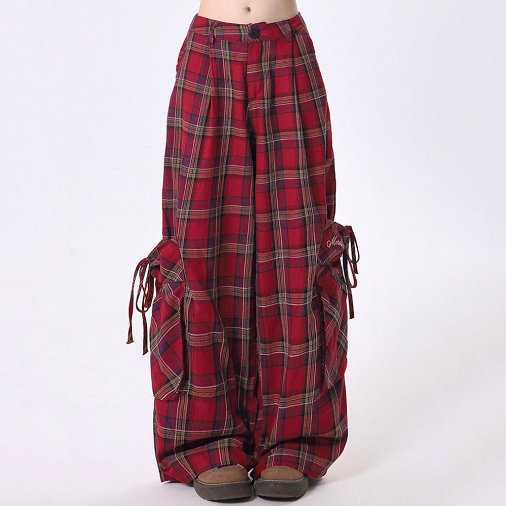VILZSTUDIOS Y2K Grunge Tartan Cargo Pants with pockets