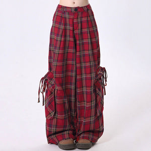 VILZSTUDIOS Y2K Grunge Tartan Cargo Pants with pockets
