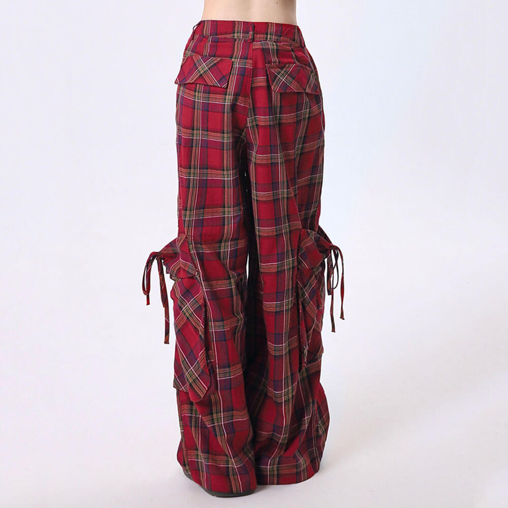 VILZSTUDIOS Y2K Grunge Tartan Cargo Pants with pockets