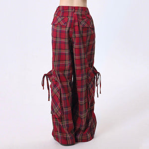 VILZSTUDIOS Y2K Grunge Tartan Cargo Pants with pockets