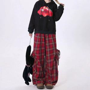 VILZSTUDIOS Y2K Grunge Tartan Cargo Pants with pockets