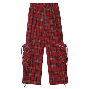 VILZSTUDIOS Y2K Grunge Tartan Cargo Pants with pockets