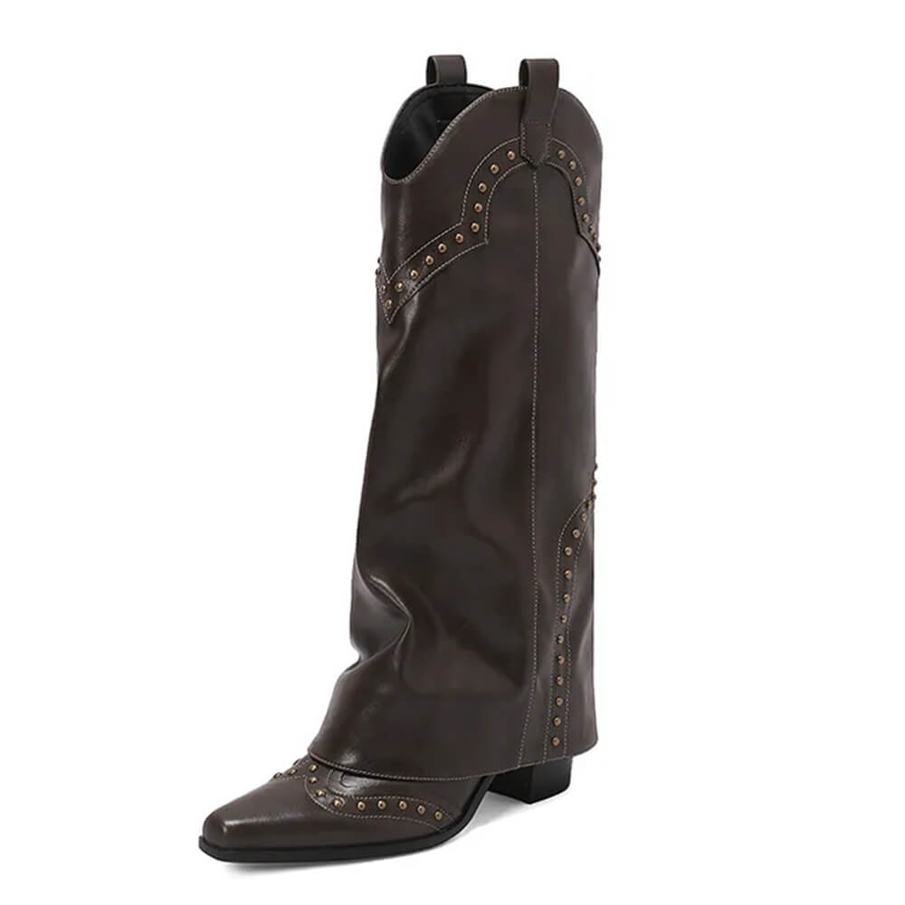 VILZSTUDIOS Stylish high-leg cowboy boots with V-cut and metal studs