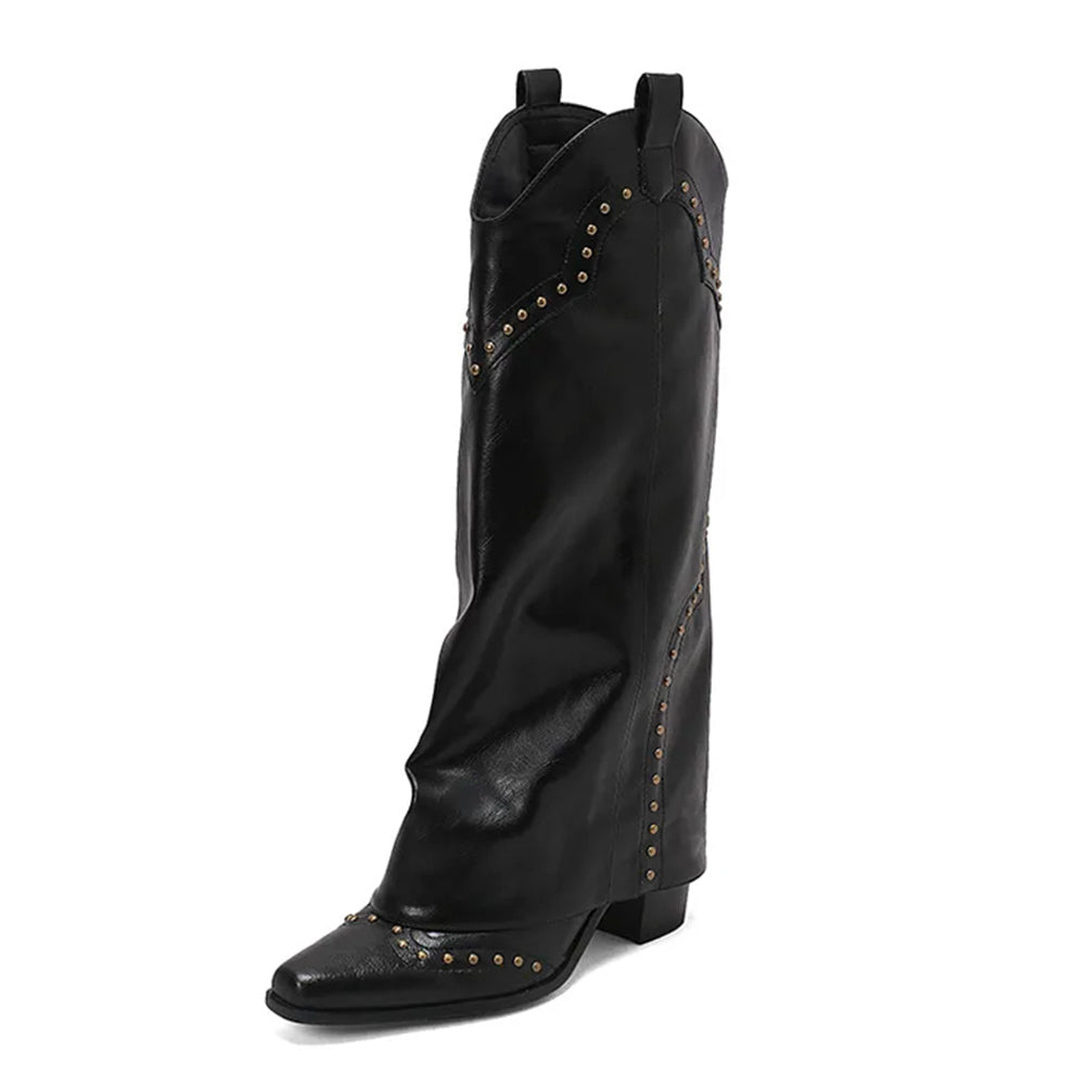 VILZSTUDIOS Stylish high-leg cowboy boots with V-cut and metal studs