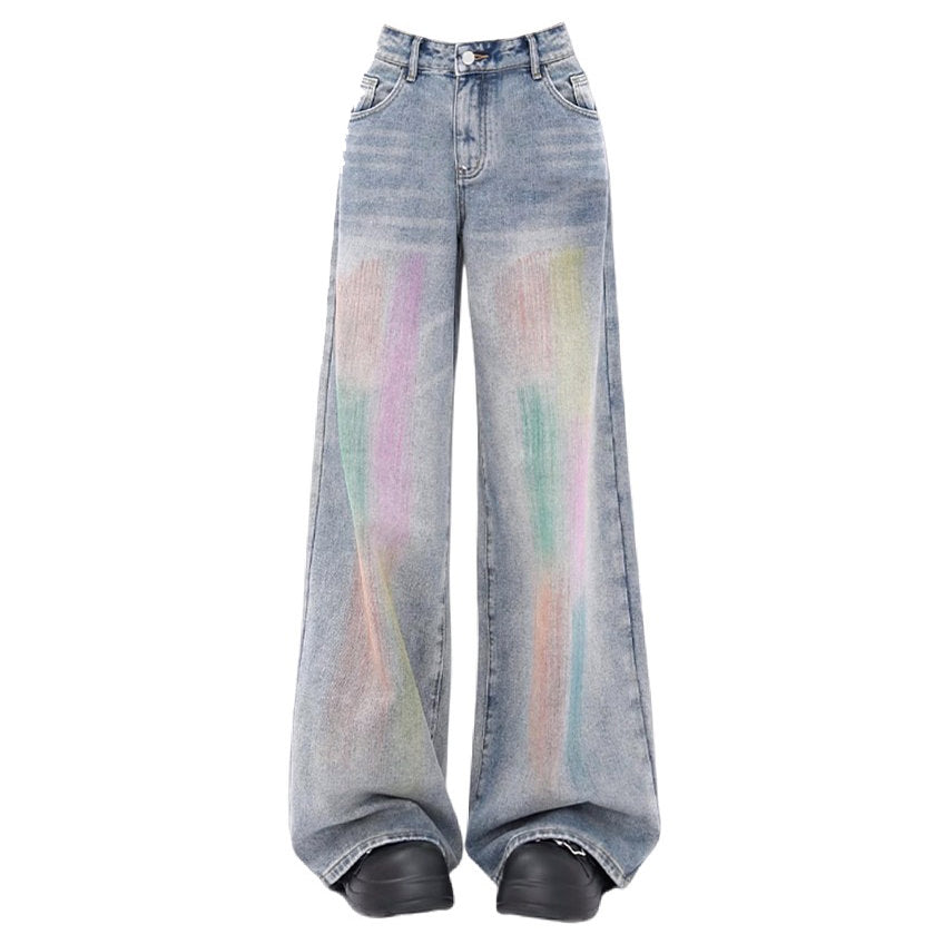 VILZSTUDIOS Wide-leg jeans with pastel brush strokes design