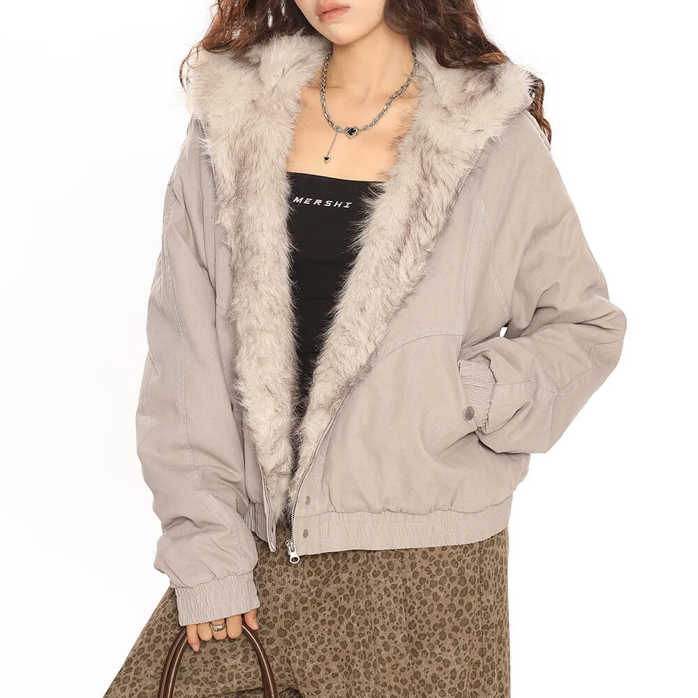 VILZSTUDIOS Cropped bomber jacket with faux fur collar