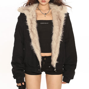 VILZSTUDIOS Cropped bomber jacket with faux fur collar