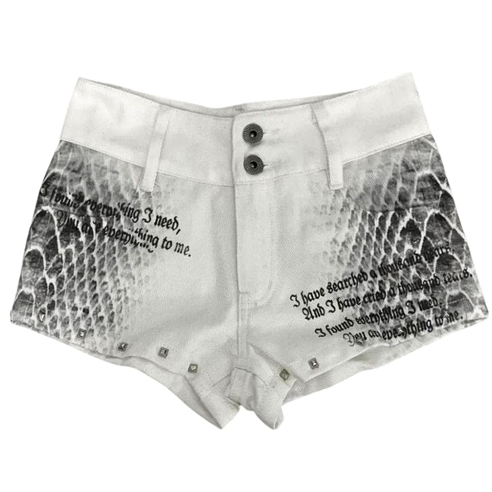 VILZSTUDIOS Denim mini shorts with graphics and stud accents