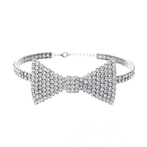VILZSTUDIOS Rhinestone bow choker necklace