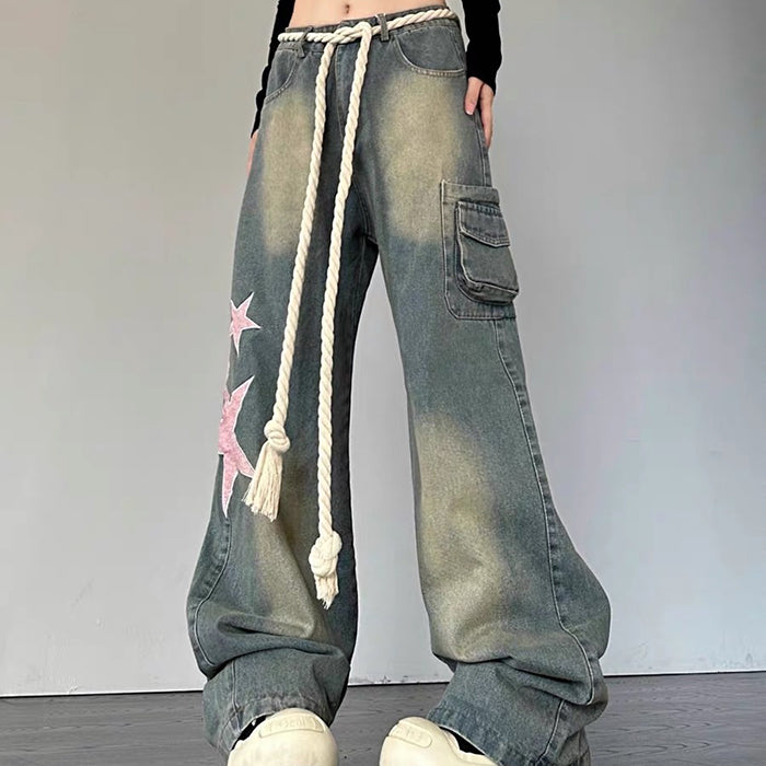 VILZSTUDIOS Y2K inspired star design denim jeans