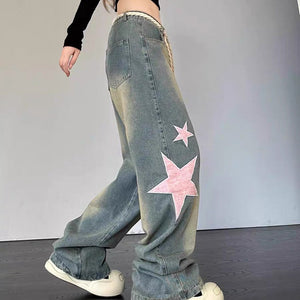 VILZSTUDIOS Y2K inspired star design denim jeans
