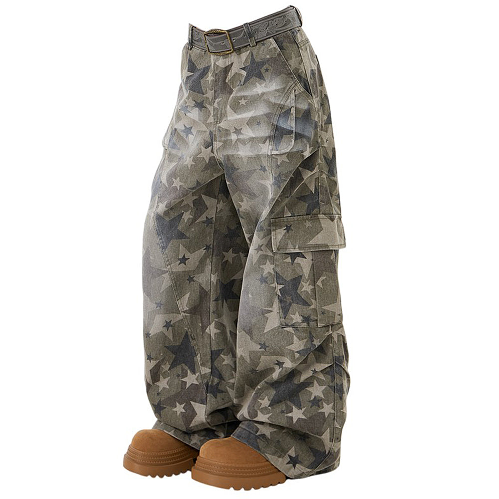 VILZSTUDIOS Stylish cargo jeans with star print design