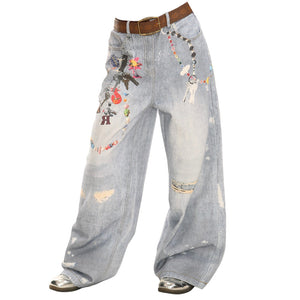 VILZSTUDIOS Trendy wide-leg jeans with playful charm prints