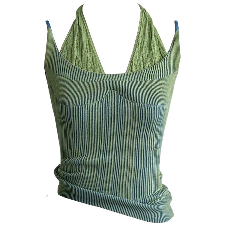 VILZSTUDIOS Y2K style double layered knit halter top