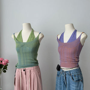 VILZSTUDIOS Y2K style double layered knit halter top