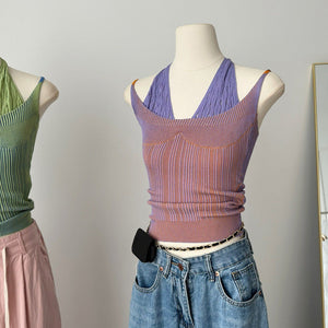 VILZSTUDIOS Y2K style double layered knit halter top