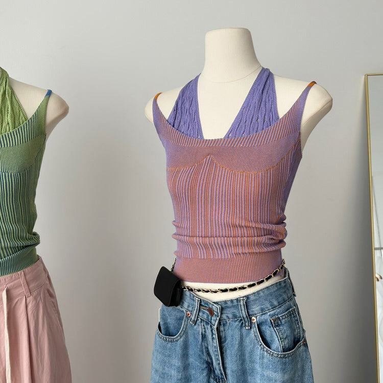 VILZSTUDIOS Y2K style double layered knit halter top