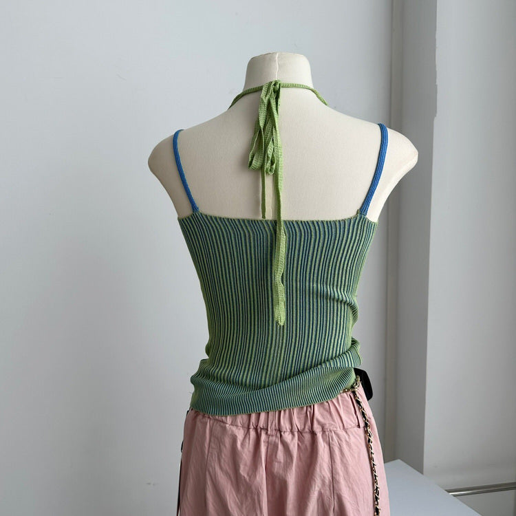 VILZSTUDIOS Y2K style double layered knit halter top