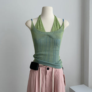 VILZSTUDIOS Y2K style double layered knit halter top