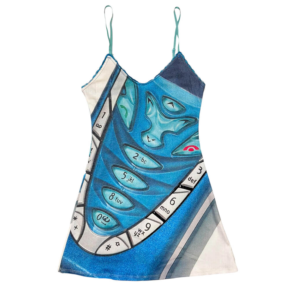 VILZSTUDIOS Trendy Y2K-inspired mini dress with cellphone print