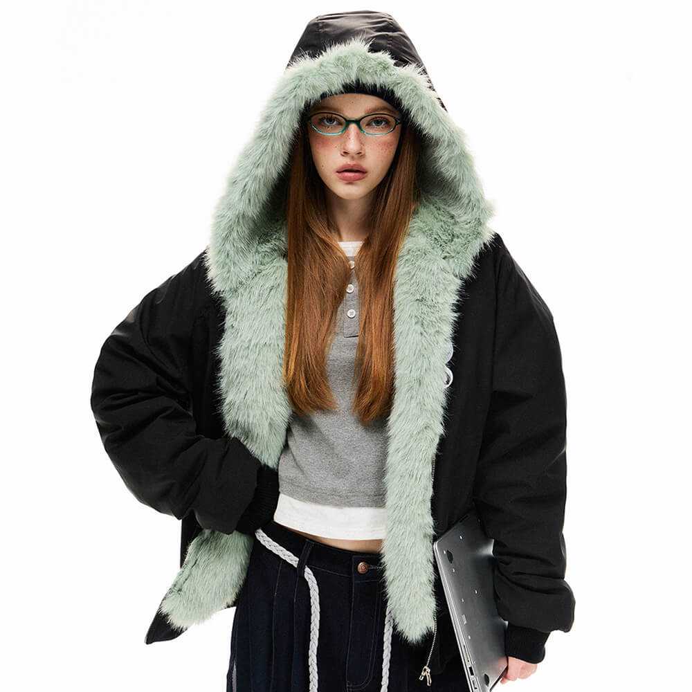 VILZSTUDIOS Y2K mint plush parka for streetwear fashion