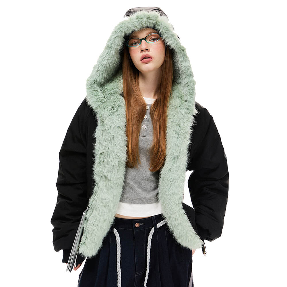 VILZSTUDIOS Y2K mint plush parka for streetwear fashion