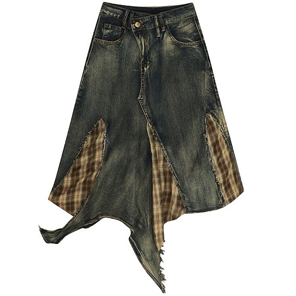 VILZSTUDIOS Y2K patchwork plaid denim skirt