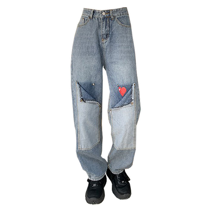 VILZSTUDIOS Y2K pixel heart loose-fit jeans