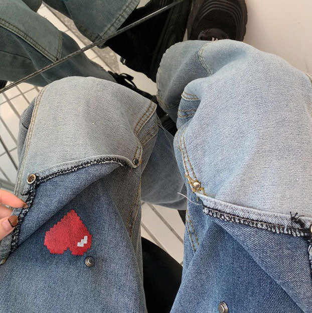 VILZSTUDIOS Y2K pixel heart loose-fit jeans