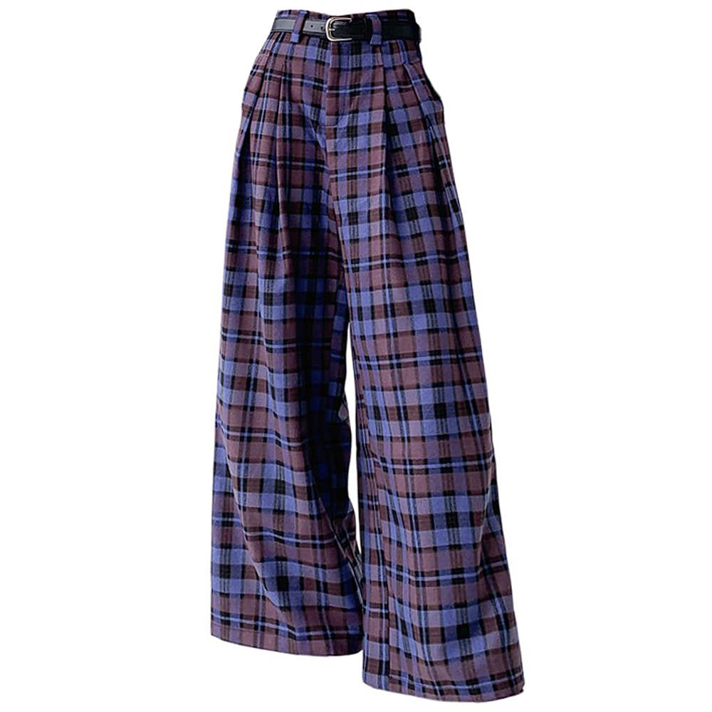 VILZSTUDIOS Fashionable plaid wide-leg trousers for versatile styling